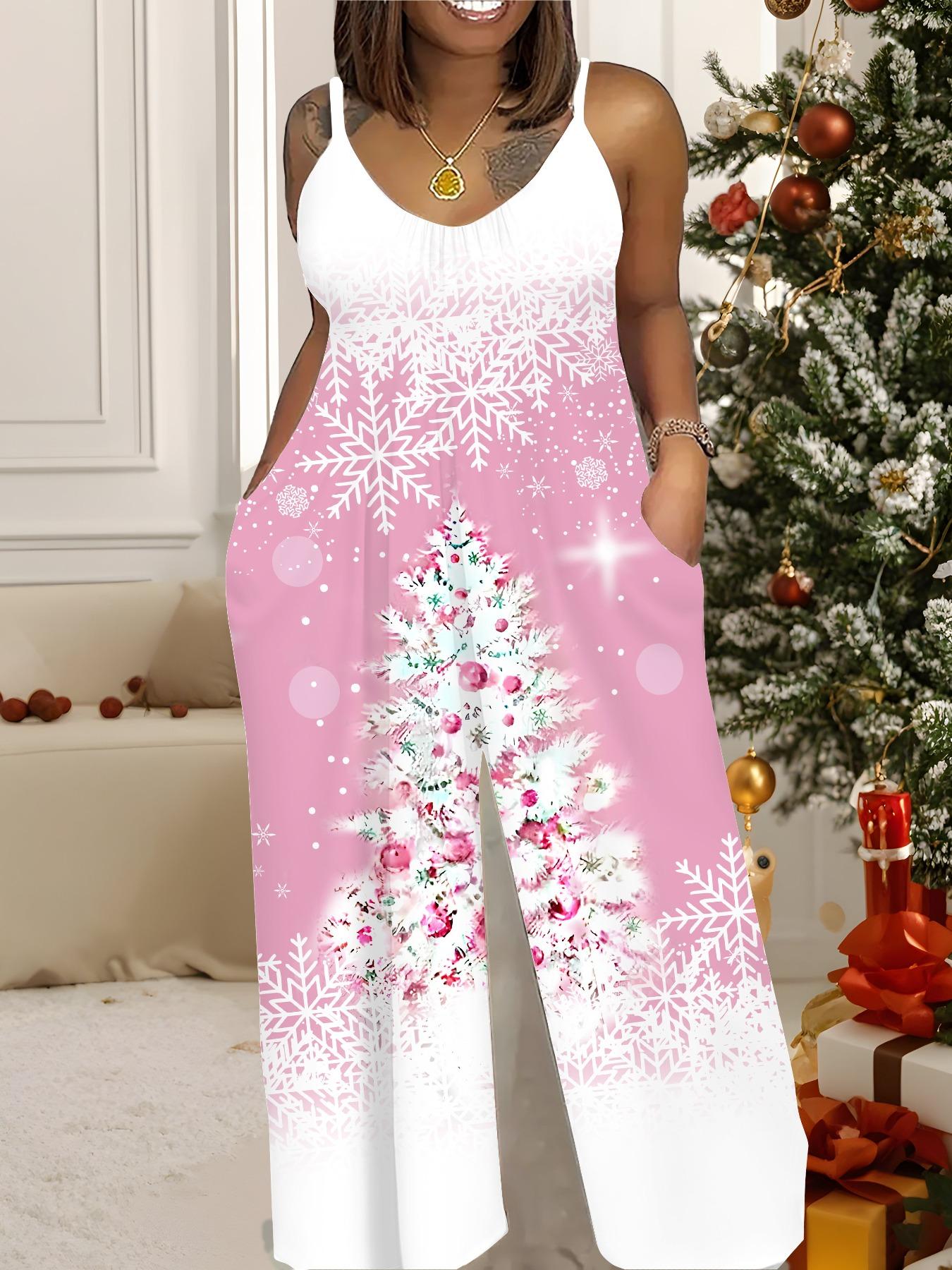

Женский модный комбинезон, одежда больших размеров, повседневная модная одежда, графический дизайн с рождественским принтом, для вечеринок, рождественская одежда 6XL розовый