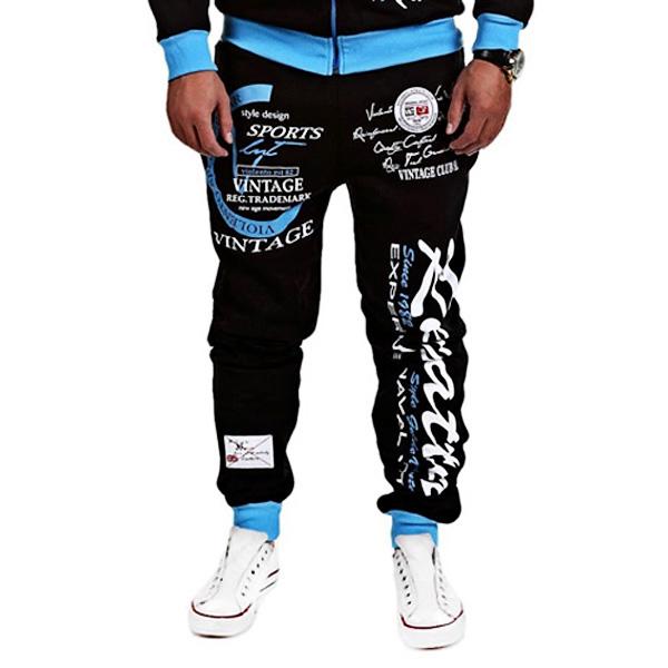 Autumn Men's Fashion Stitching Pantd Letter Printing Loose Drawstring Sweatpants Jogging Active Pants