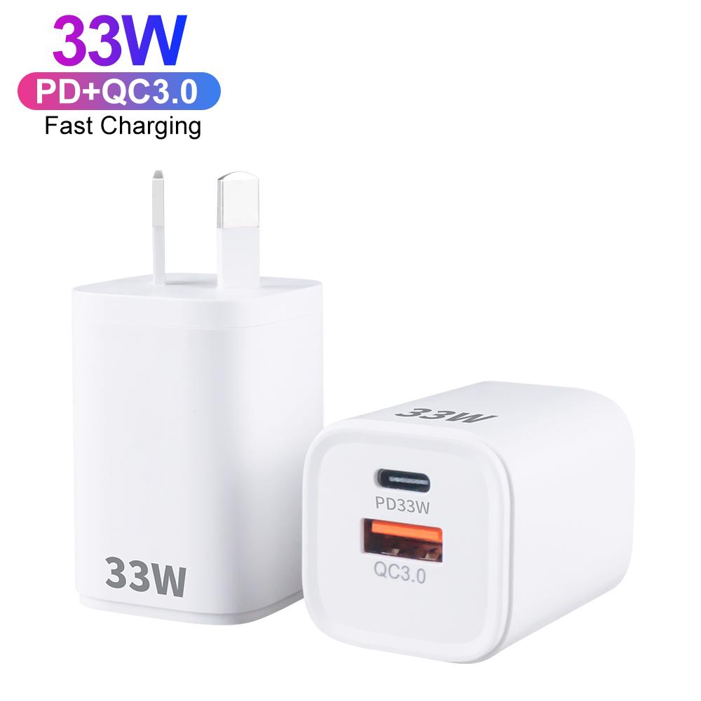 

New AU Charger 33W Fast Charger USB-C Single USB C Type C 33W Mini Gan Fast Charger Adapter for Iphone Xiaomi Vivo Oppo AU білий