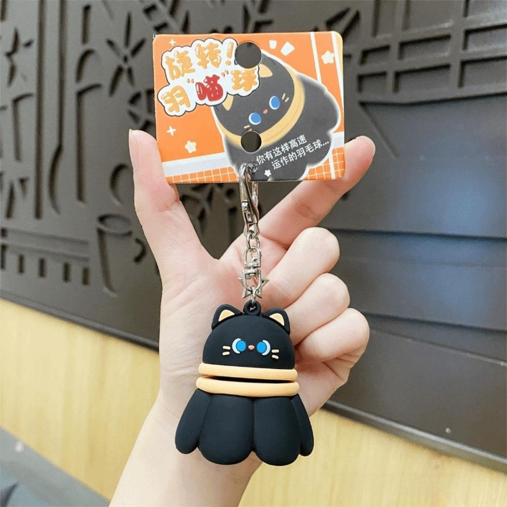 PVC Bag Pendant Black Cat Capybara Keychain Cute Badminton Keychain  Bag Accessory Black Cat