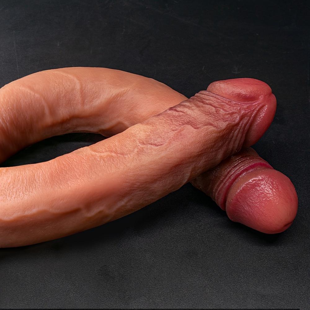 Double Head Realistic Male Masturbator, U-Shaped, Double Head, Liquid Silicone, Non-Electric, Without Battery, for Women