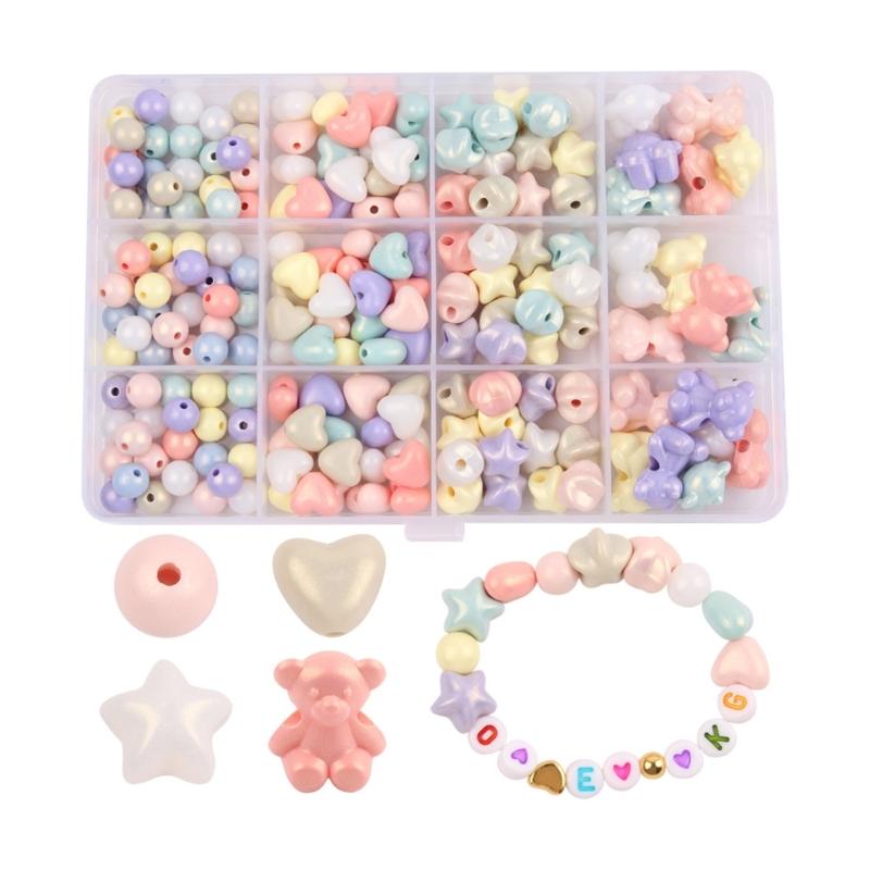 Colorful Acrylic Beads with Hole Craft Beads Heart Beads Bear Spacer Beads for Bracelets Jewelry Making Craft Project