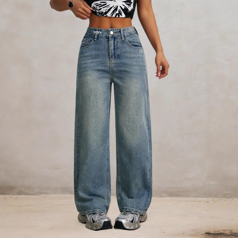 

Retro Korean Wide-leg Jeans Women High-waist Loose Slimming Straight Pants Street Style XL