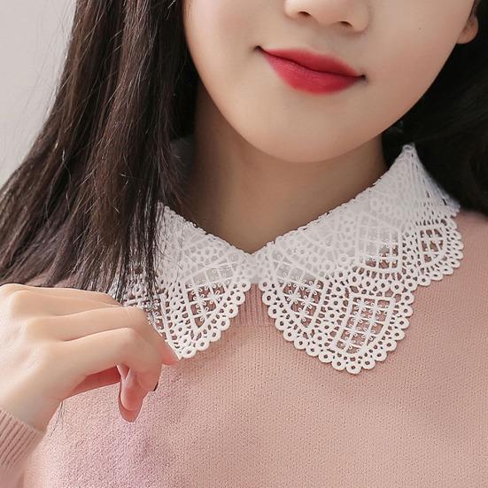 Women Lace Fake White Black Shirt Botton Collar Detachable Blouse Accessory