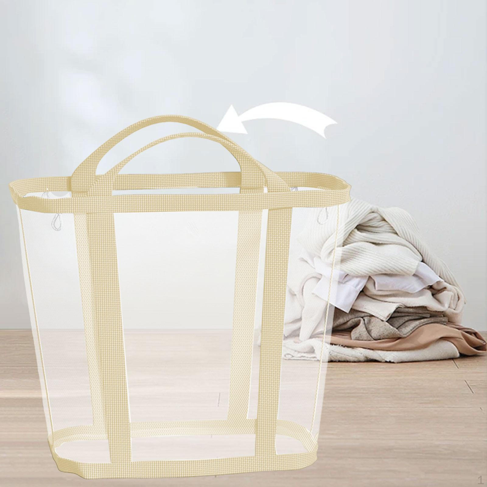 

Foldable Laundry Basket Clothes Organizer Mesh Bag with Handles Modern Large Capacity Versatile Beige Large