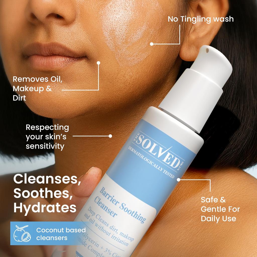 The Solved Skin Barrier Soothing Cleanser | Gentle, Non-Drying Face Wash for Sensitive Skin with Glycerin, Ceramides & Cica | 100ml (Pack of 1)
