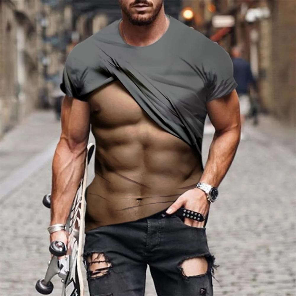 Men's T-Shirt for Men Clothing Fake Muscle 3D Printed Funny T Shirt Summer Tops Short Sleeve Fashion Casual Tees Personality Top