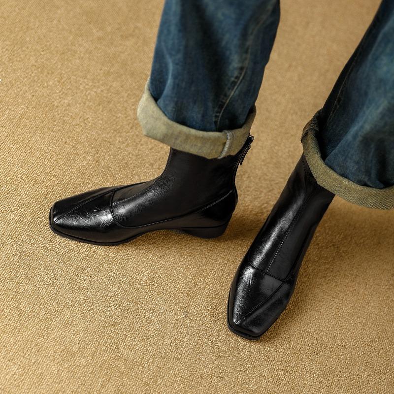 Retro Maillard Boots Rear Zipper Temperament Commuter Soft Leather Thick Heel Autumn and Winter New Versatile Small Short Boots Women