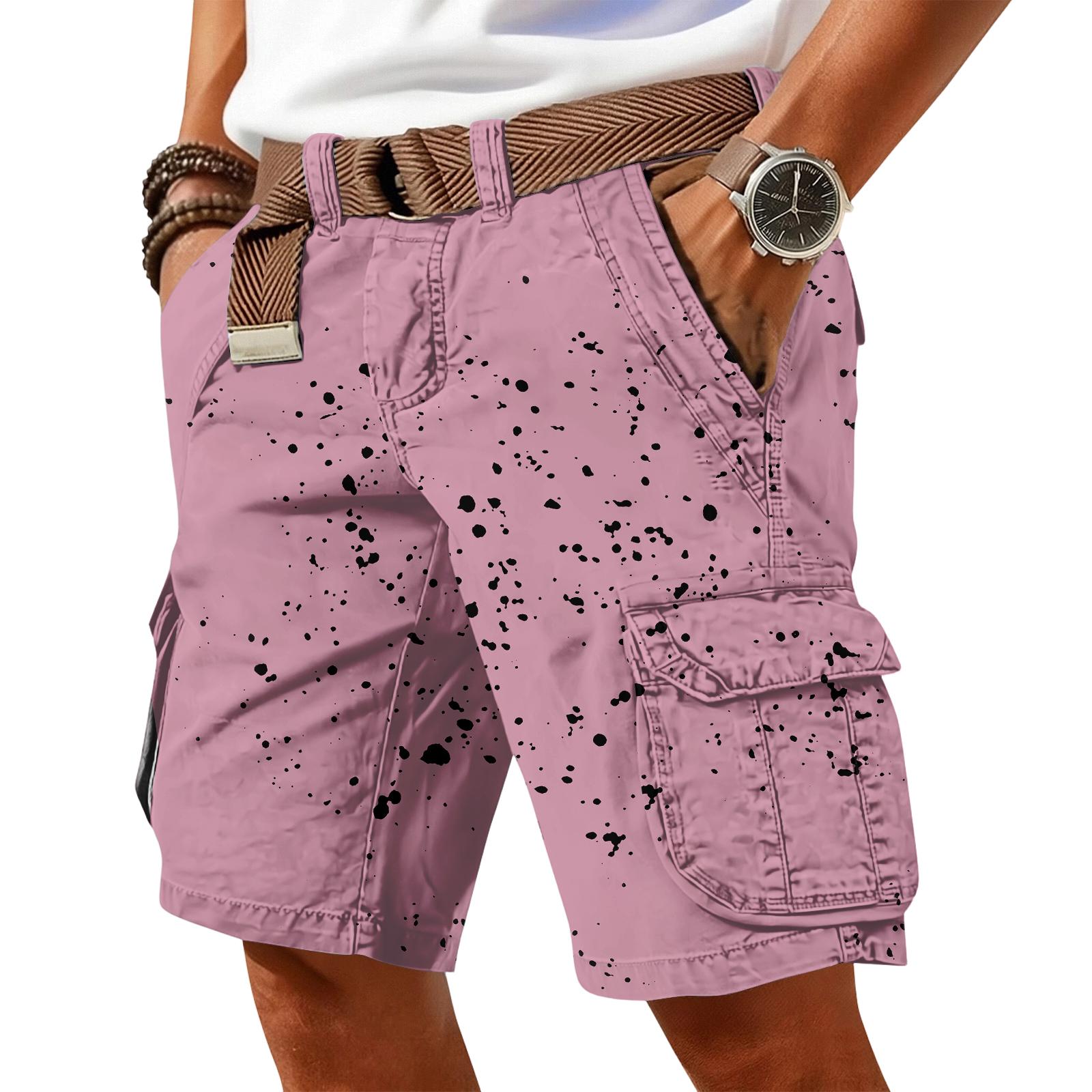 

Men s Casual Trend Ink Wash Printed Short Pants - Men s Multi-pocket Workwear Sports Shorts XL розовый