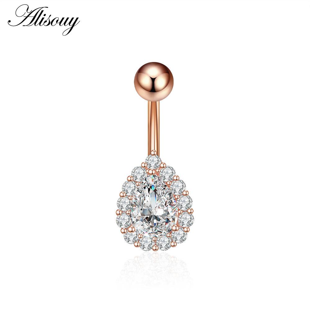 Alisouy 1pc Zircon Sexy Long Belly Ring Star Sun Moon Heart Navel Piercing Surgical Steel Women Belly Button Ring Navel Jewelry