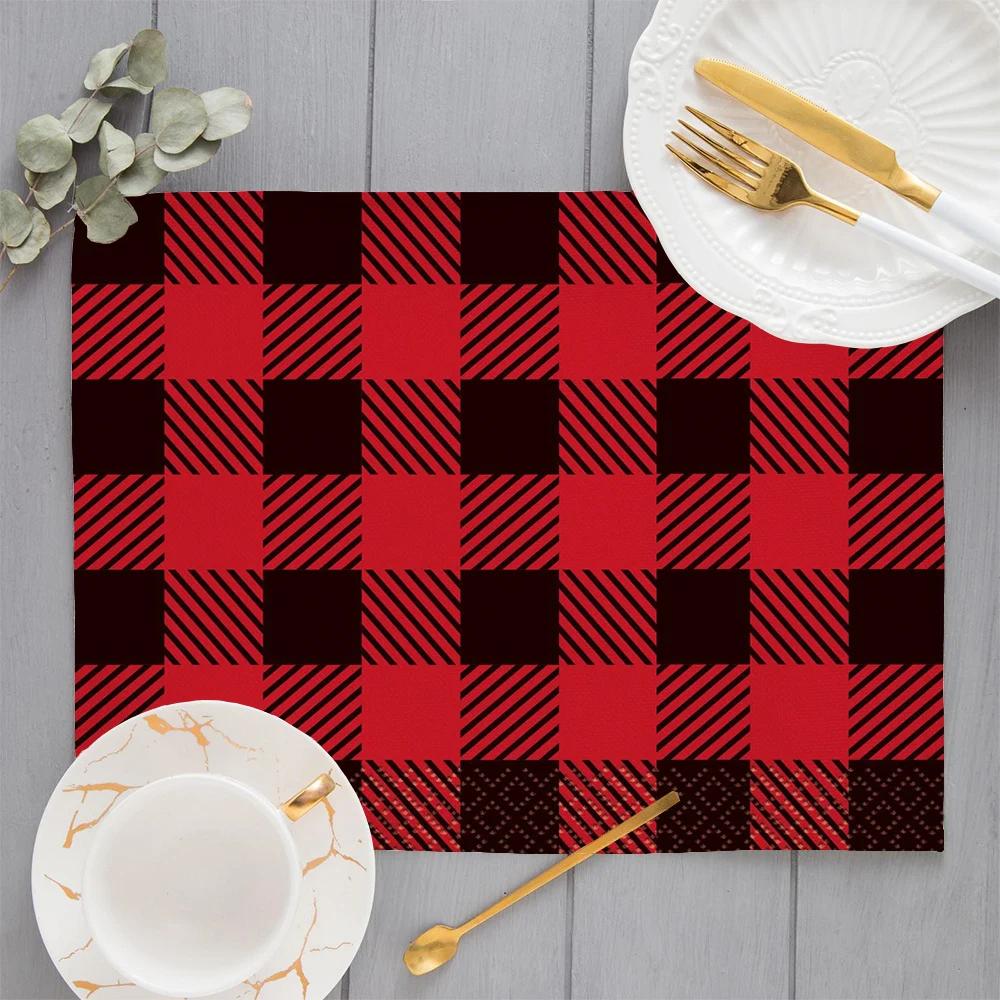 Classic Big Scotland Plaid Placemats Print Pink Khaki Navy Blue Grid Cup Pads Kitchen Dining Room Vintage Holiday Drink Coaster