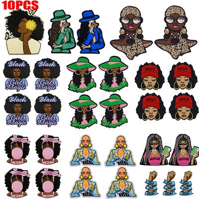 10 STÜCKE Mode Schwarzes Mädchen Gestickter Aufnäher Aufbügler Für Kleidung Black Girl Magic Aufnäher Für Kleidung Jacken Nähen DIY