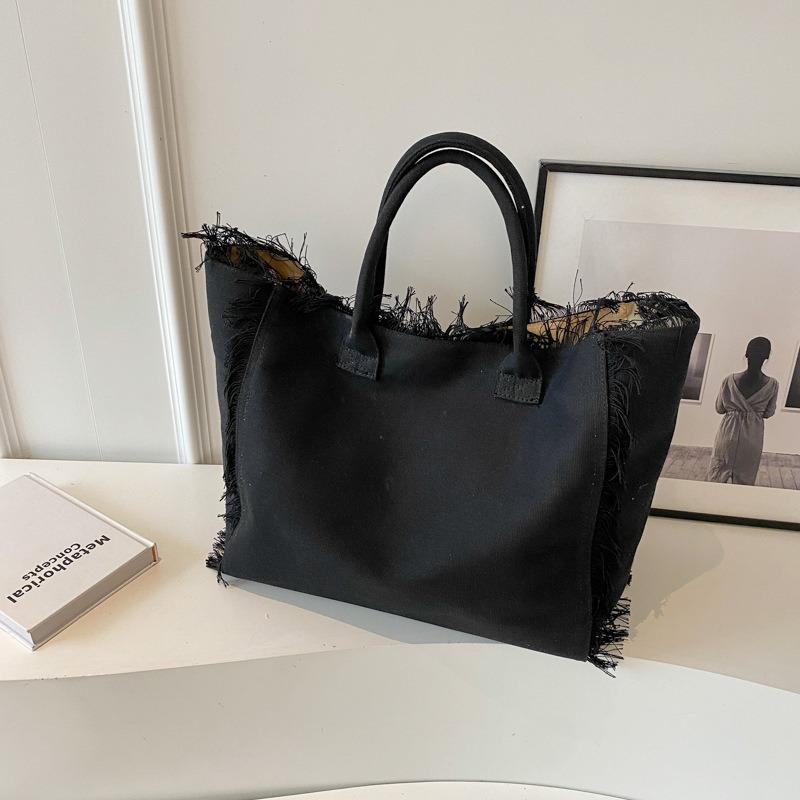 Niche Design Large Capacity Tote Fringe Handbag Bag Premium Texture Canvas Shoulder Bag