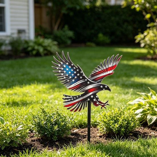 4th of July Garden Stake Stars And Stripes Eagle Yard Art Stake Patriotic Outdoor Decoration with Ground Stake for Flower Bed Lawn