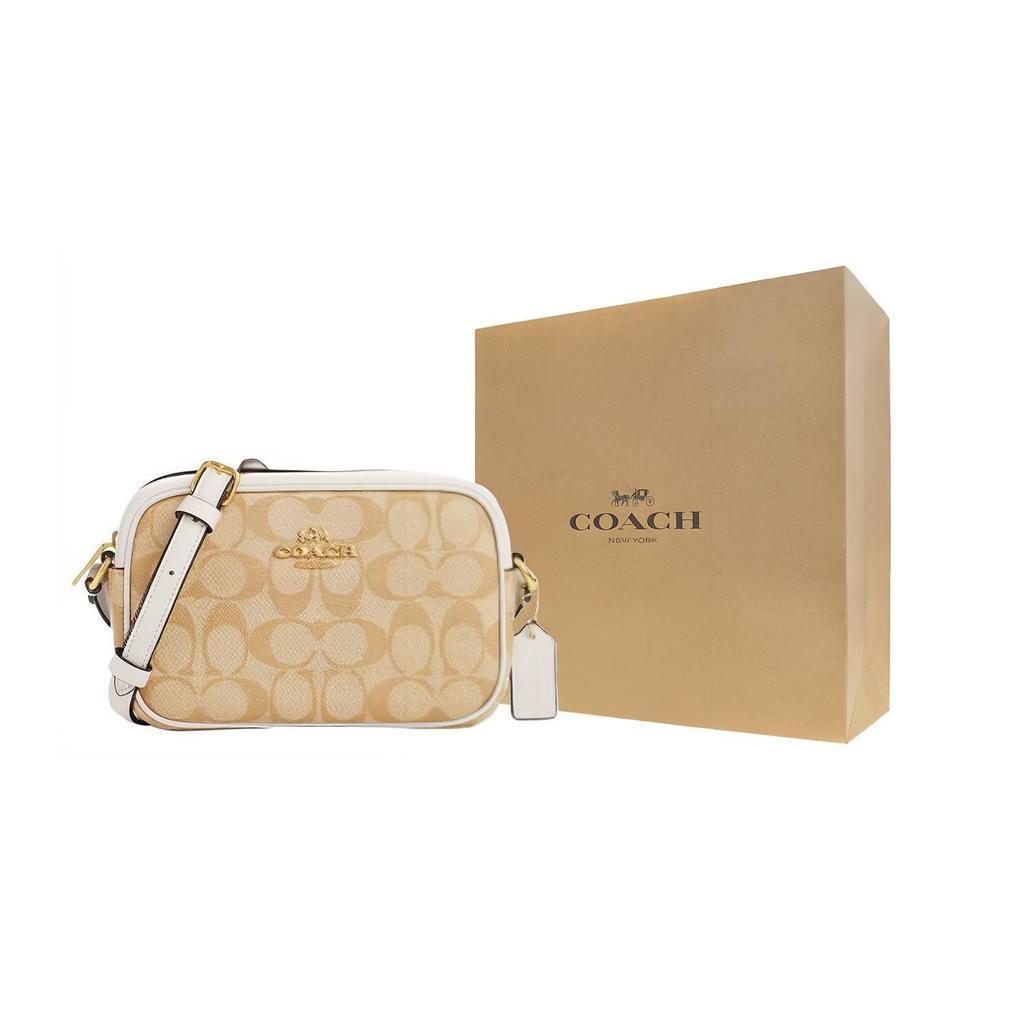 Coach Jamie 21 Classic Monogram Gold Logo Hardware Zipper Canvas And Leather Shoulder Crossbody Bag Small Women bags Light-Khaki Chok CQ874-IMDQC