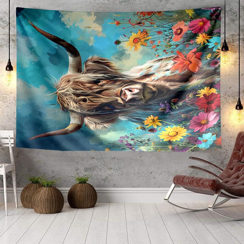 Cow In Flower Field Tapestry Room Decoration Wall Hanging for Living Room Bedroom, Dormitory, Birthday and Christmas Gifts