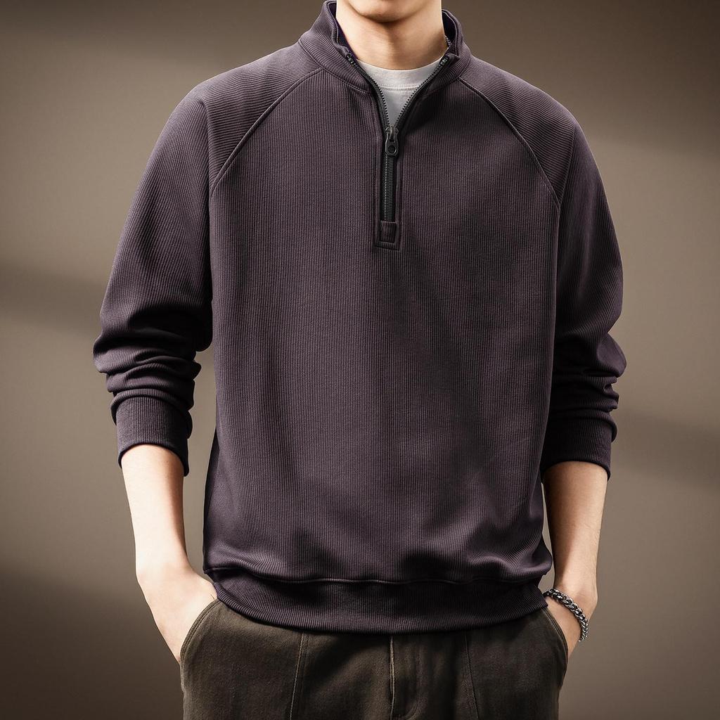 Men's Retro Half-Zip Heavyweight Hoodie - Winter Velvet, Loose Fit, Stand Collar, Large Size.