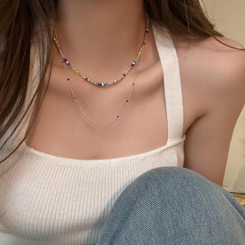 Colorful Double-Layer Beaded Necklace - Women's Luxury Clavicle Choker Accessories