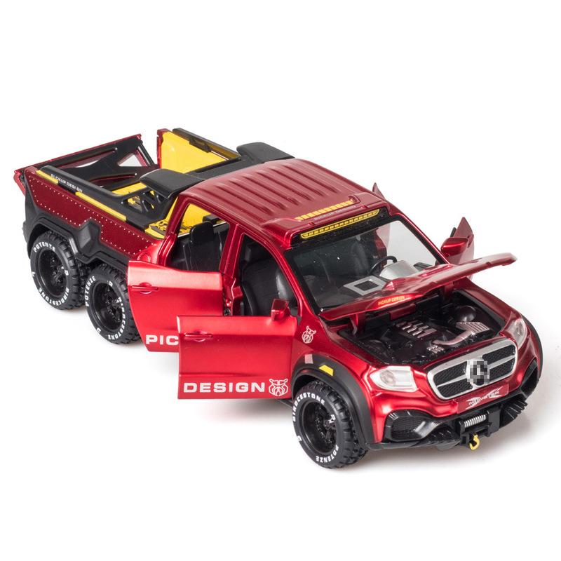 1/28 Benzs X-CLASS EXY 6X6 Pickup Simulation Alloy Car Modle Metal Toy Car Sound Light Pull Back Model Toys For Boys Light Toys
