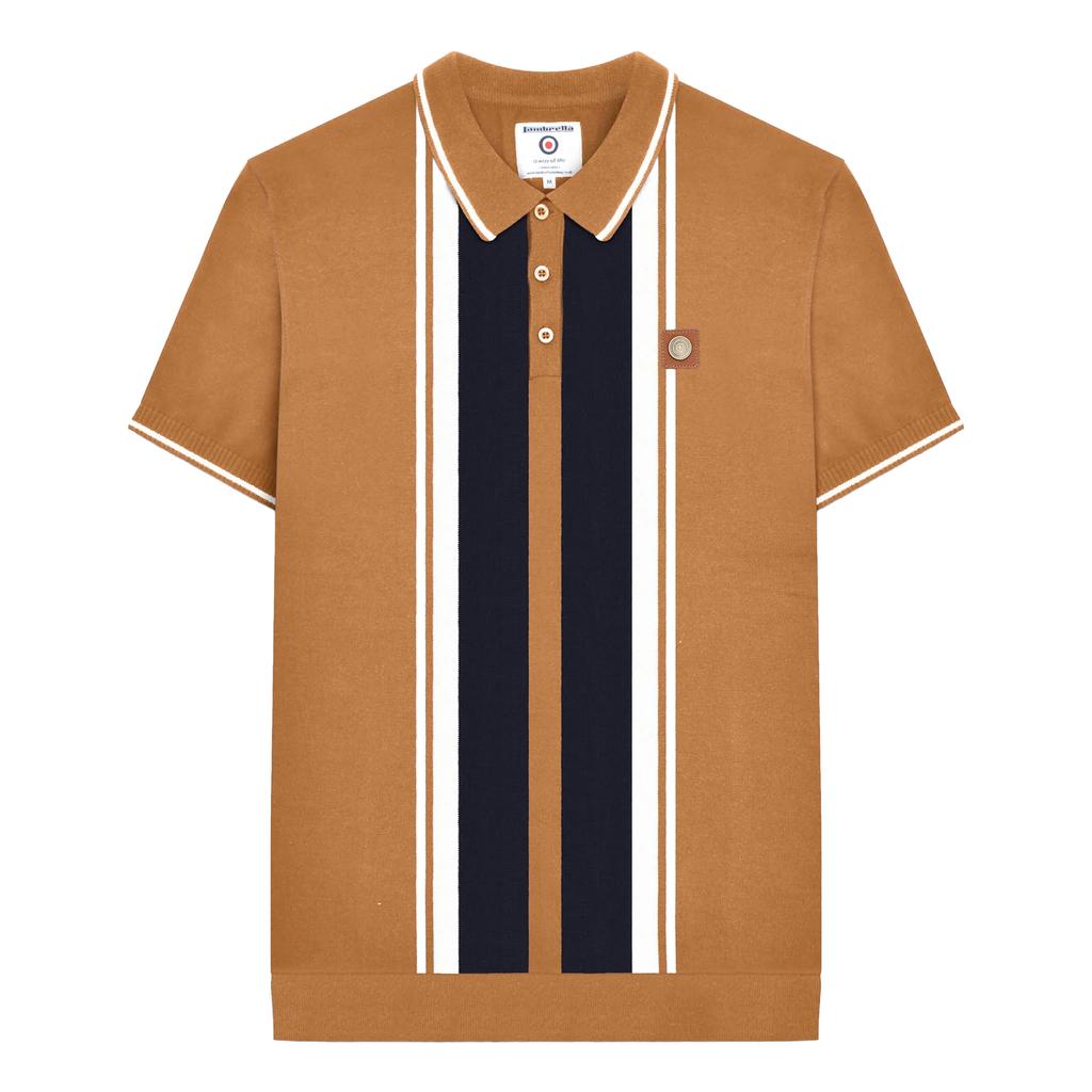 LAMBRETTA Mens Greco Striped Knitted Short-Sleeved Polo Shirt