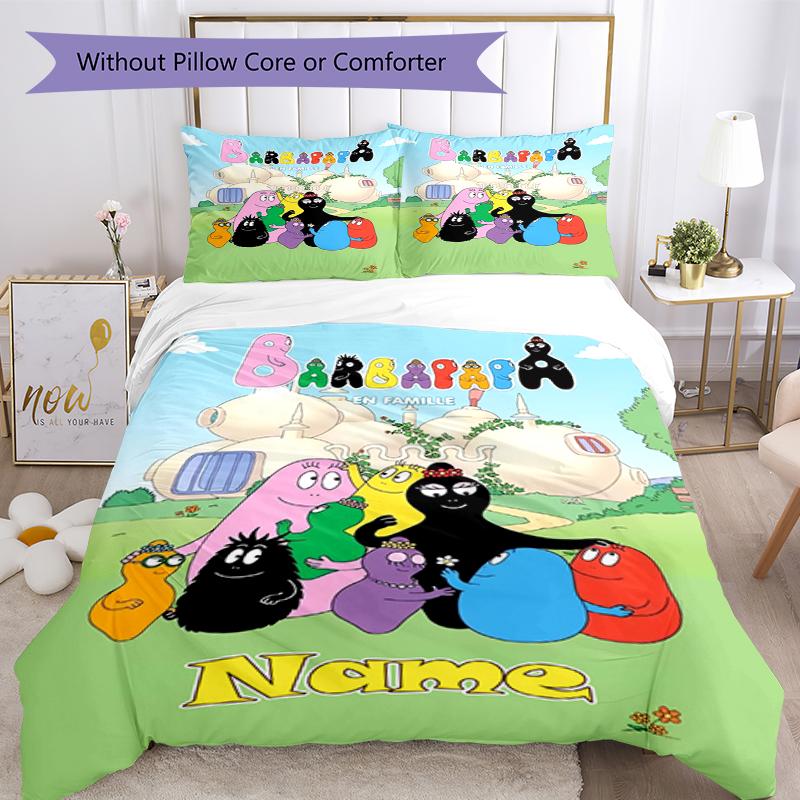 3pcs Custom Name Barbapapa Bedding Set Duvet Cover Closure Includes 1 Duvet Cover & 2 Pillowcases, Soft and Comfortable for All Seasons.