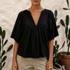 Women Casual Fashion Versatile V Neck Solid Color Shirt