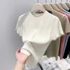 Gentle wind pit strip round neck with knitted short-sleeved women's summer soft waxy and thin solid color temperament bottoming top
