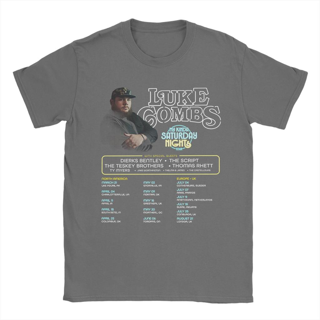 Harajuku TShirt Luke Combs My Kinda Saturday Night Tour Cotton T Shirts Tshirt for Unisexs Beach Casual Short Sleeve Clothing