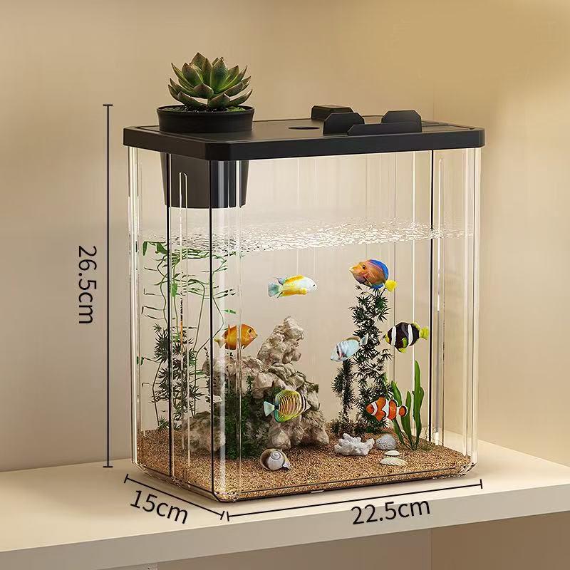 Desktop Small Ecological Fish Tank Landscaping Thickened Office Desk Bucket Fish Tank Integrated Machine Hydroponic Breeding Box