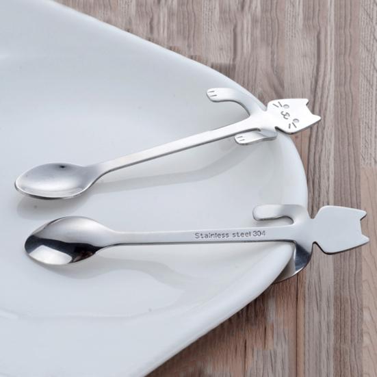 1Pc 304 Stainless Steel Mini Cat Coffee Tea Hanging Cup Spoon Kitchen Gadget AVE