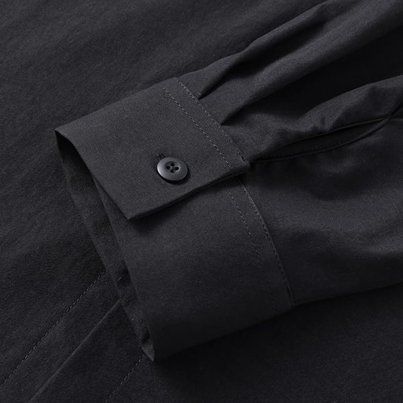 [ODFMCE] men's shirt long sleeve spring Relaxing Plain color Fashionable casual large size (JP, alphabet, 3XL, black)