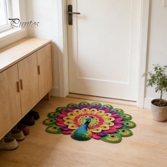 High-density Woven Mat Floor 3D Peacock Print Soft Non-Slip Decorative Rug Colorful Home Living Room Bedroom Doorway Easy Clean Carpet Artistic