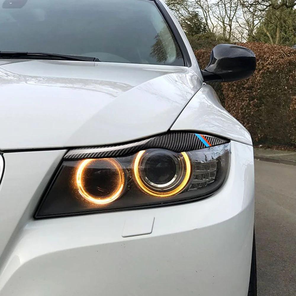 1Pair Real Carbon Fiber Headlight Eyebrow Eyelid Cover For BMW 3 Series E90 E91 2006 2007 2008 2009 2010 2011 Car