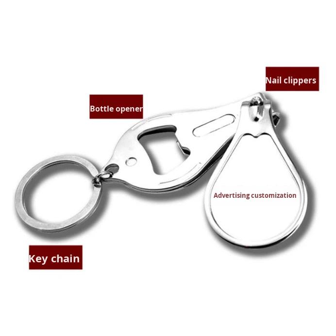 Custom Logo Stainless Steel 3 In 1 Nail Clipper Bottle Opener Keychain Multifunction Keychain for Company Gift