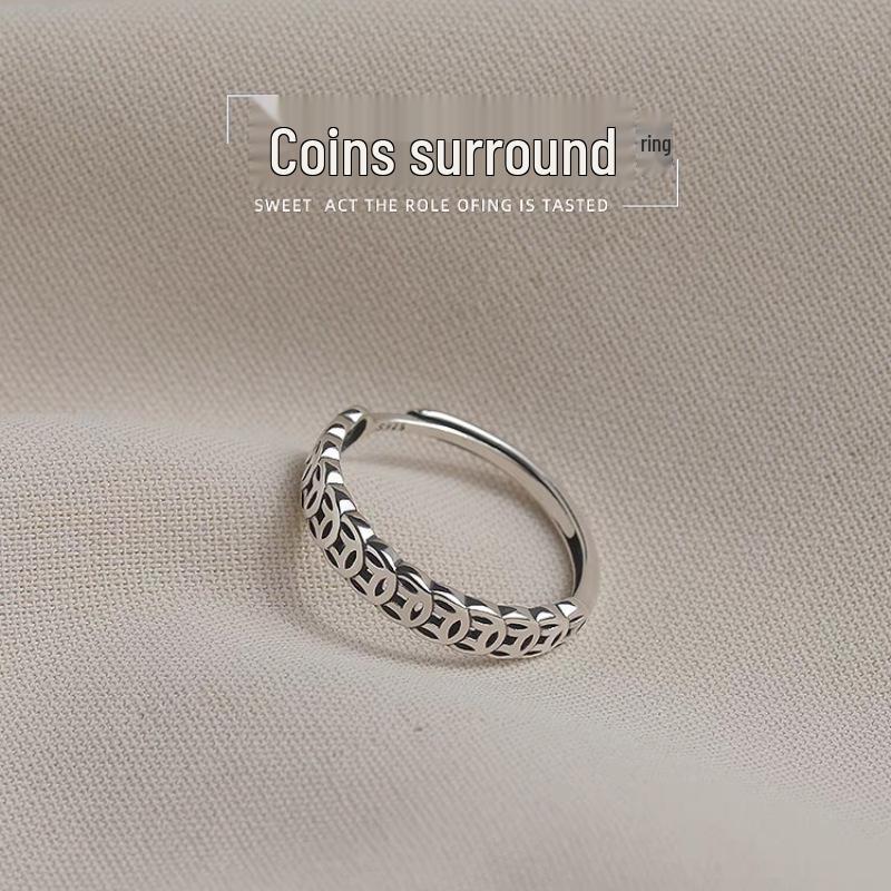 Copper Coin Ring for Women: Luxurious, Open Design for Luck and Wealth