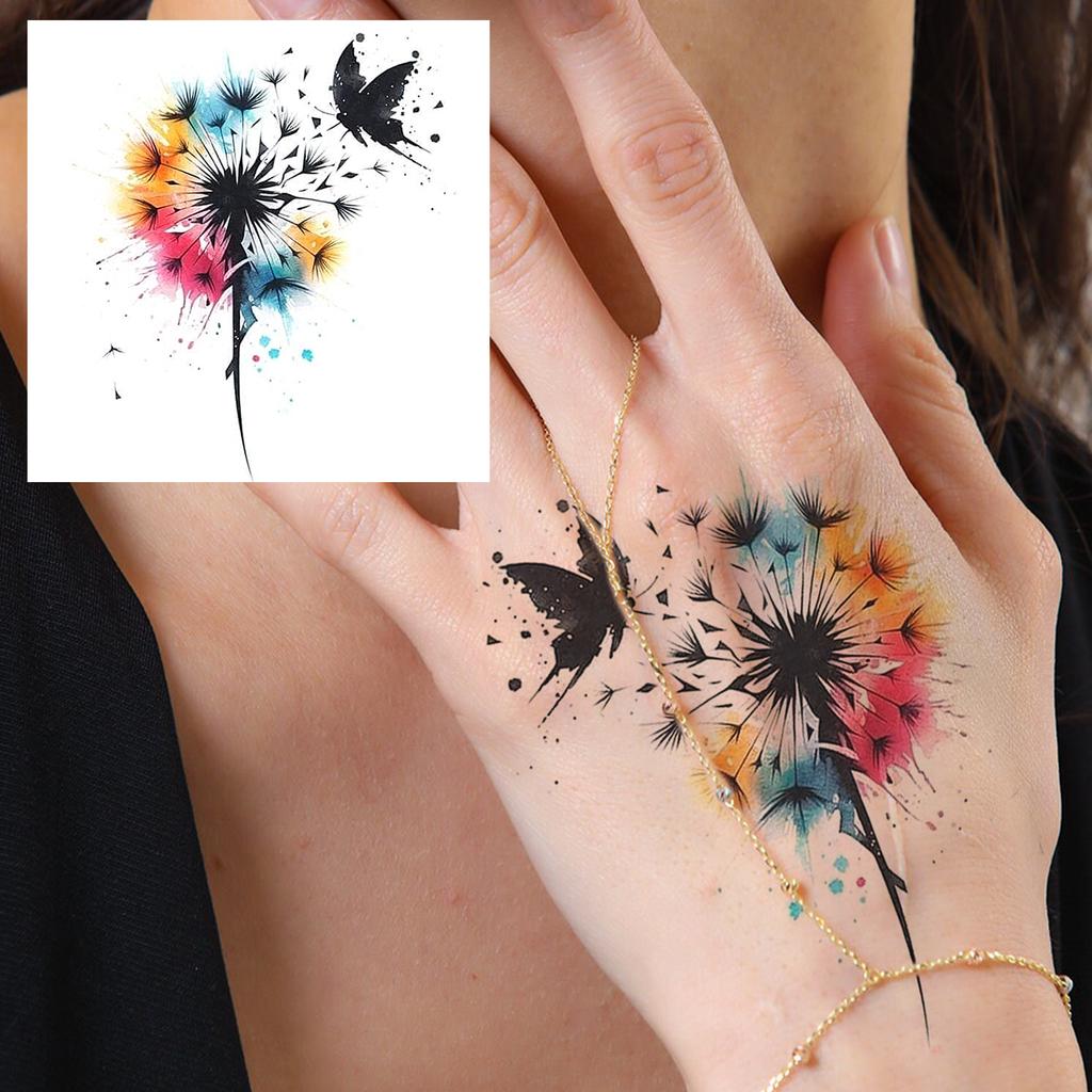 1 Sheet Butterfly Family Angel Dandelion Temporary Tattoos For Adult Hands Arm, Fake Tattoo Stickers Realistic Tatoos Last Long
