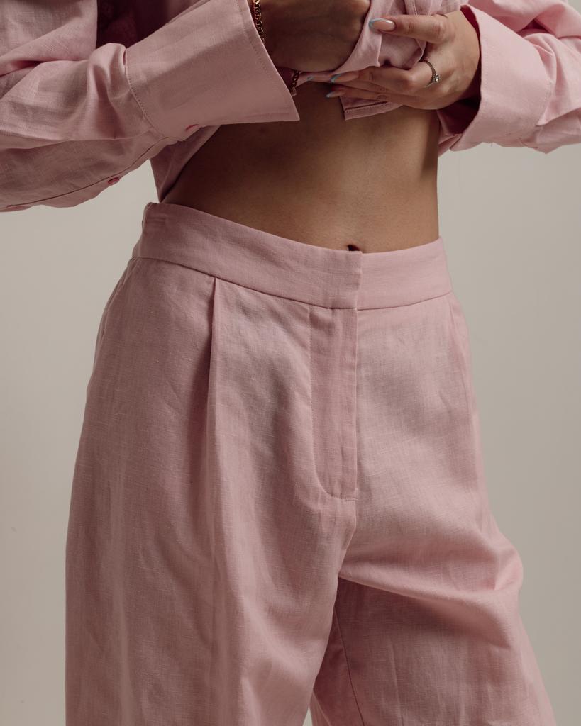 Women's Summer Suit Stimma 1219 S Pink Linen (shirt, Trousers)