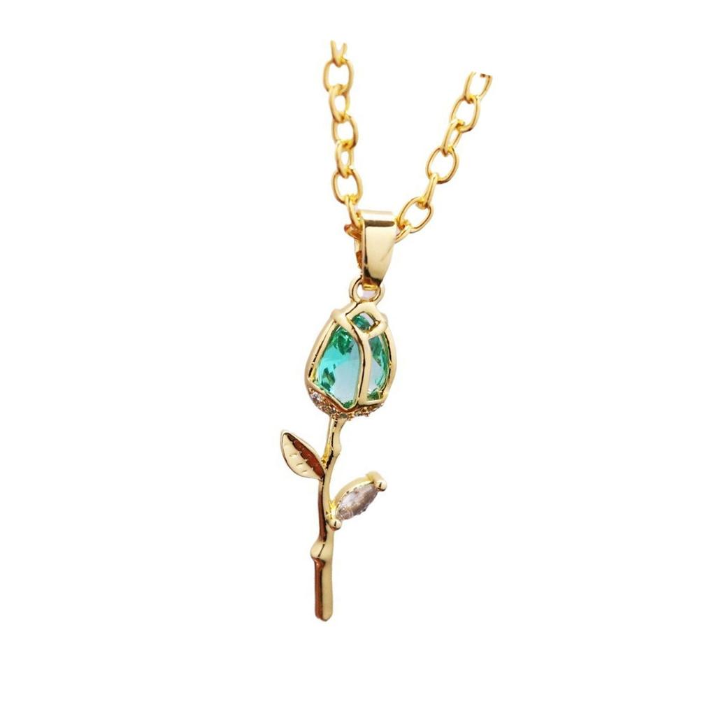 Elegant Tulips Pendant Necklace Gold Crystals Floral Jewelry Statement Pieces for Women Romance Wedding Accessory