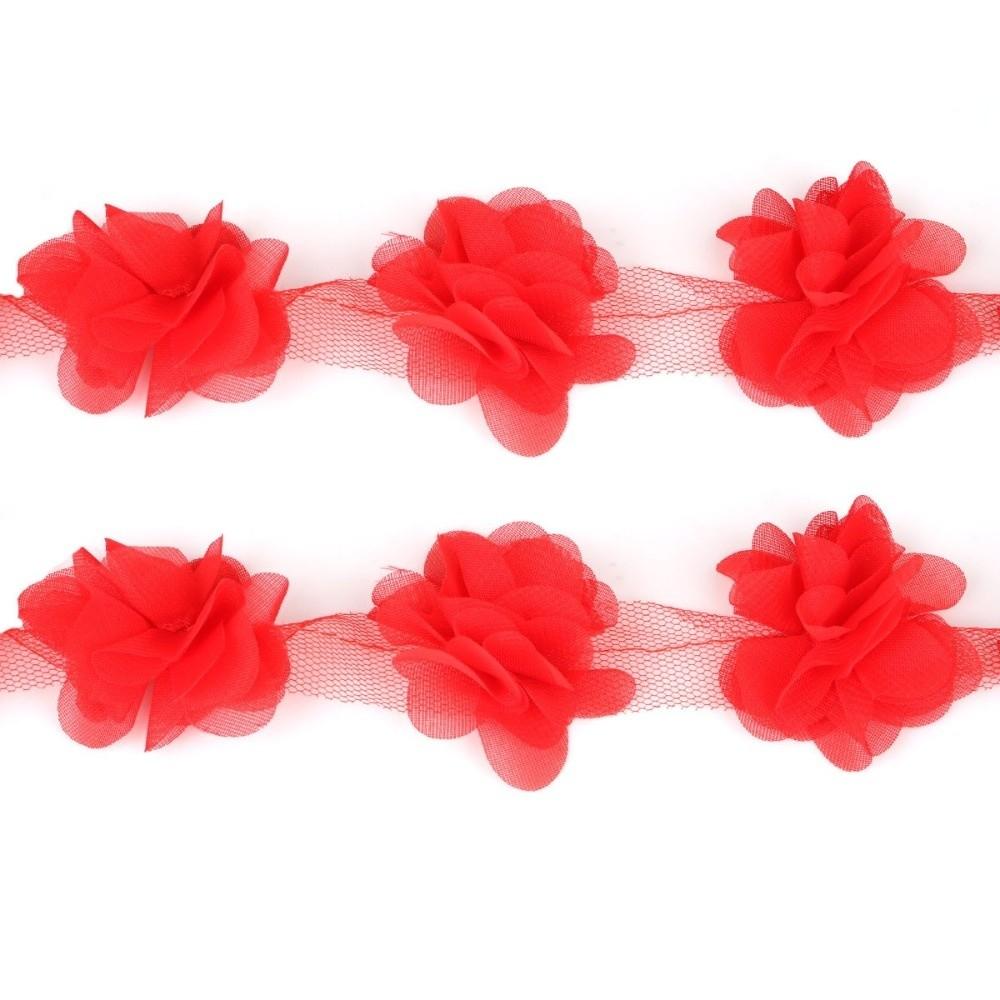 

Creative 5cm Wide Lace Flower Trim 24 Flowers 3D Chiffon Flowers Chiffon Lace Trim 2Yards Lace Ribbon Clothes Accessories червоний