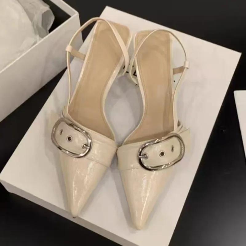 Fashion Women's Fashion Stiletto Baotou Sandals Summer New Pointed Head Shallow Mouth Metal Buckle Anti-slip Wear-resistant High Heels