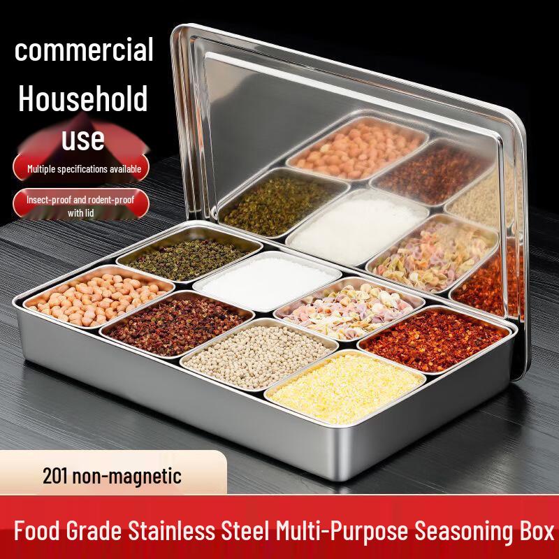 Stainless Steel Multi-Compartment Spice Jar Organizer