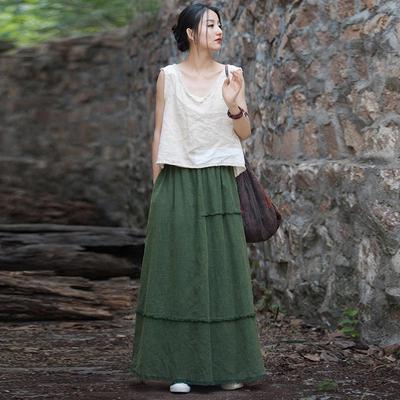 Jupe Midi Décontractée en Ramie Coton Lin pour Femme: Lavé au sable, Polyvalent pour la maison ou le voyage, Parfait pour le printemps et l'été