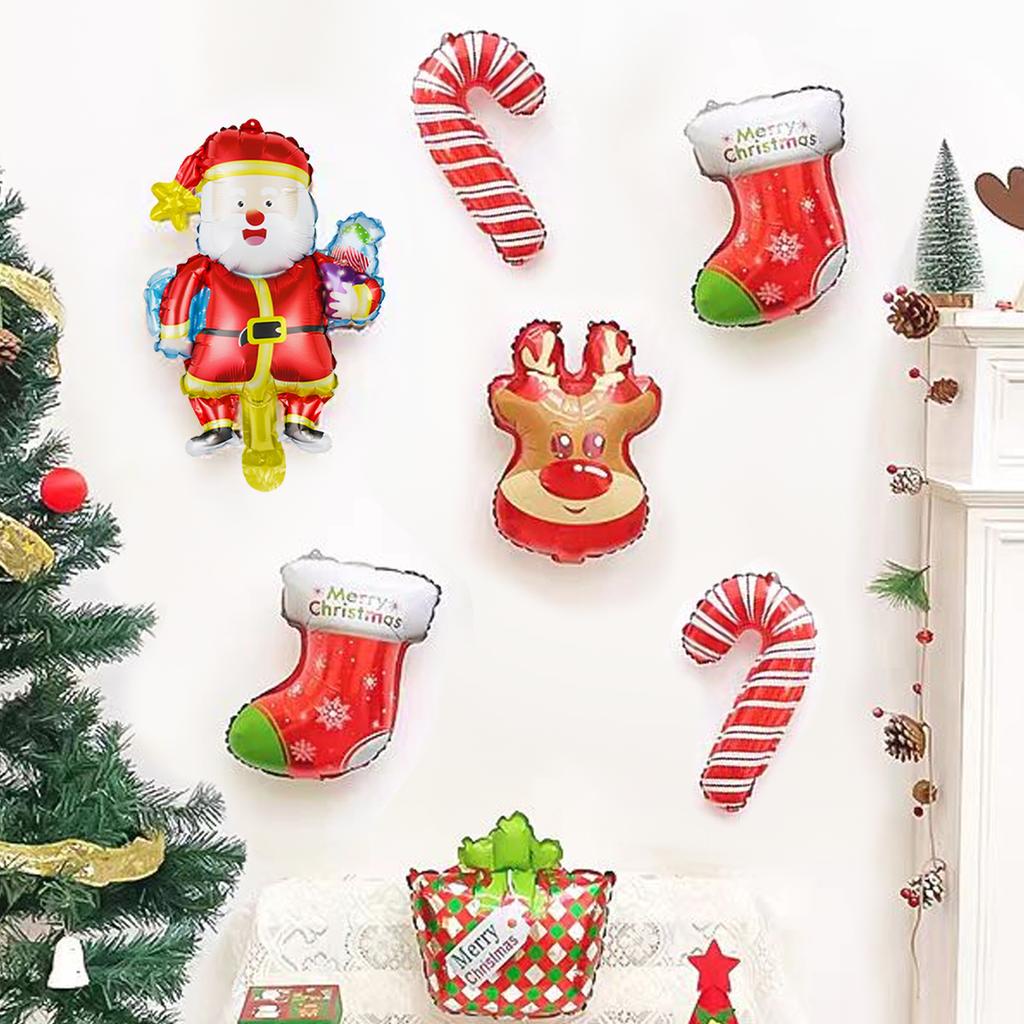 8pcs Mini Christmas Old Man Elk Snowman Foil Balloons, Christmas Decorations New Year Party Christmas Tree Home Decoration