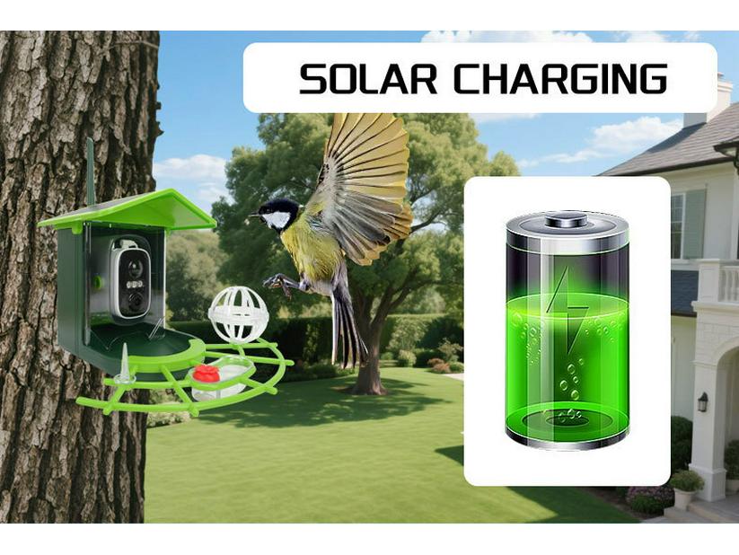 AI Smart Bird Feeder with Camera & Solar Panel