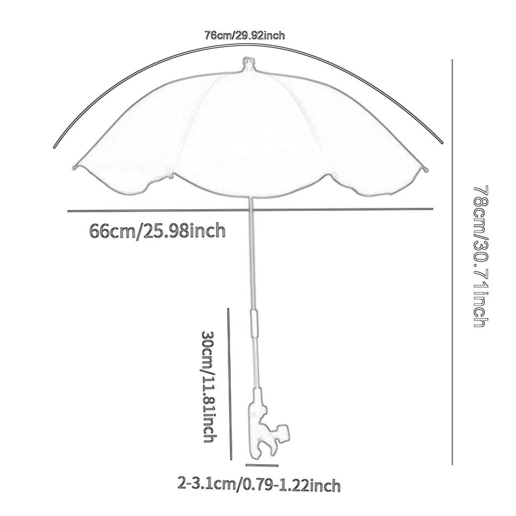 Beach Chair Parasols Stroller Umbrella, Adjustable Child Stroller Umbrella Clamp 360° Tear Resistant for Travel Patio Outdoor