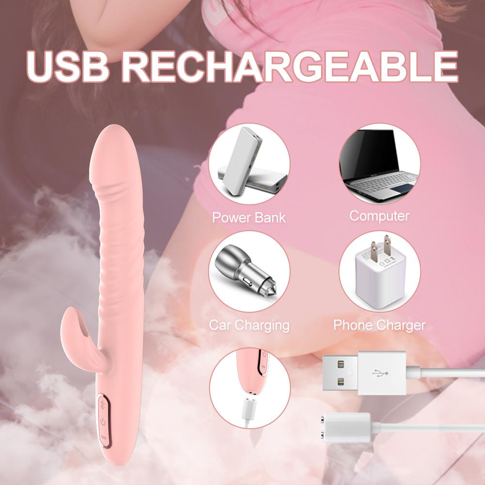 Rabbit Heating Telescopic Vibrator for Women G-Spot Vagina Clitoris Stimulator Dildo Female Masturbator Sex Toy for Adult 18+