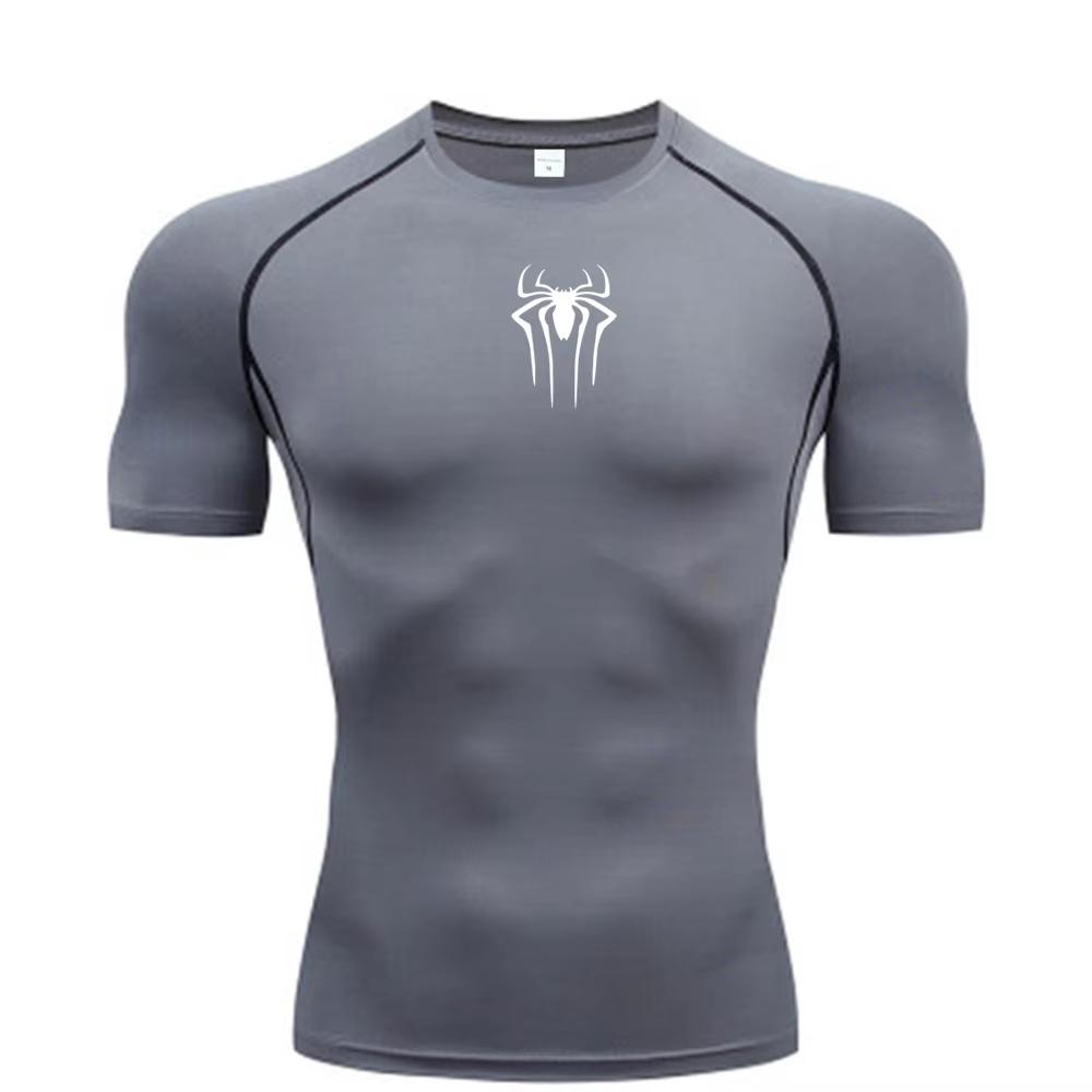 New Compression Shirt Men Fitness Gym  Sport Running spider print T-Shirt Quick Dry Short Sleeve T-Shirt For Men