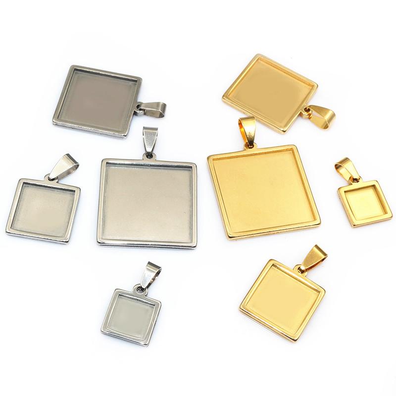 5pcs 10-25mm Inner Size Stainless Steel Square Pendant Cabochons Blank Base Setting Bezel Tray DIY Jewelry Making Accessories