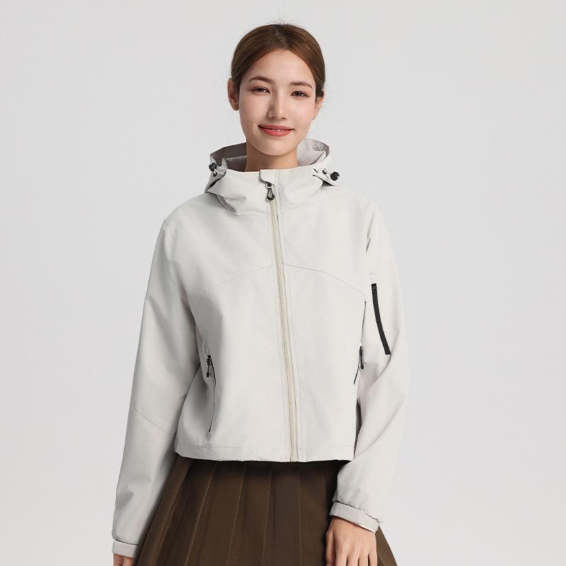 25 spring and summer new women's short trench coat windproof and waterproof jacket outdoor sports and leisure mountaineering suit