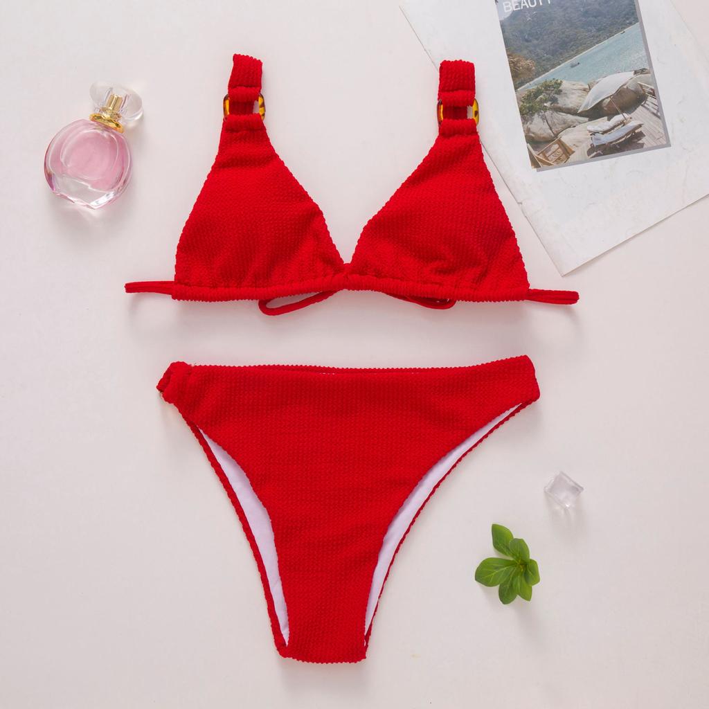 Women's Swimsuit Red Back Tie Sexy Thong Bikini Set Beachwear Bathing Suits